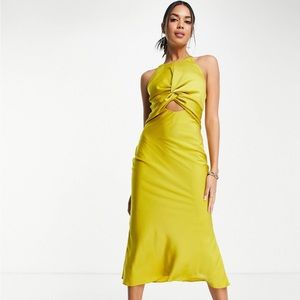 ASOS front knot halter satin midi dress